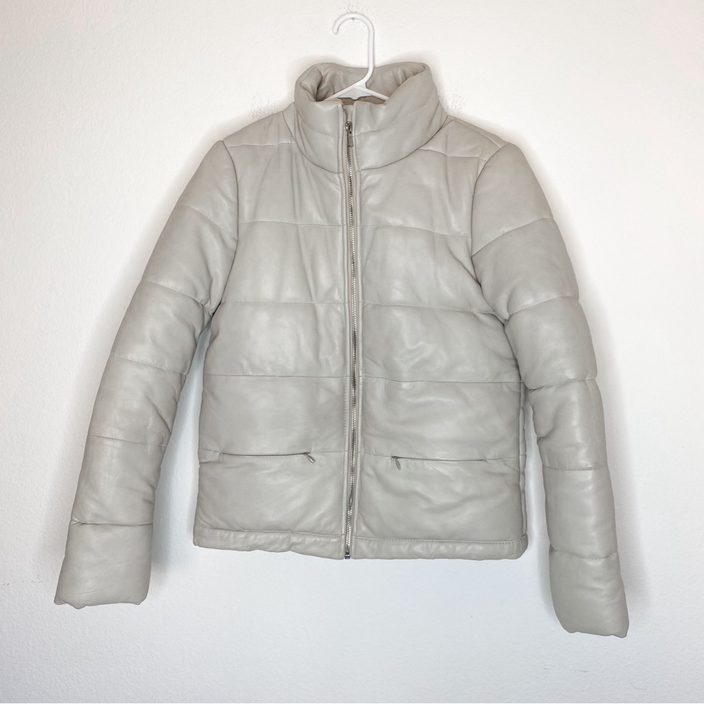 Bod & Christensen Pastel Gray Genuine Leather Puffer Jacket